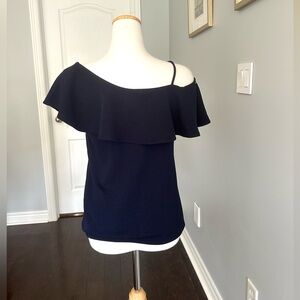 BANANA REPUBLIC Ruffle Off Shoulder Spaghetti Strap Blouse - Navy Blue